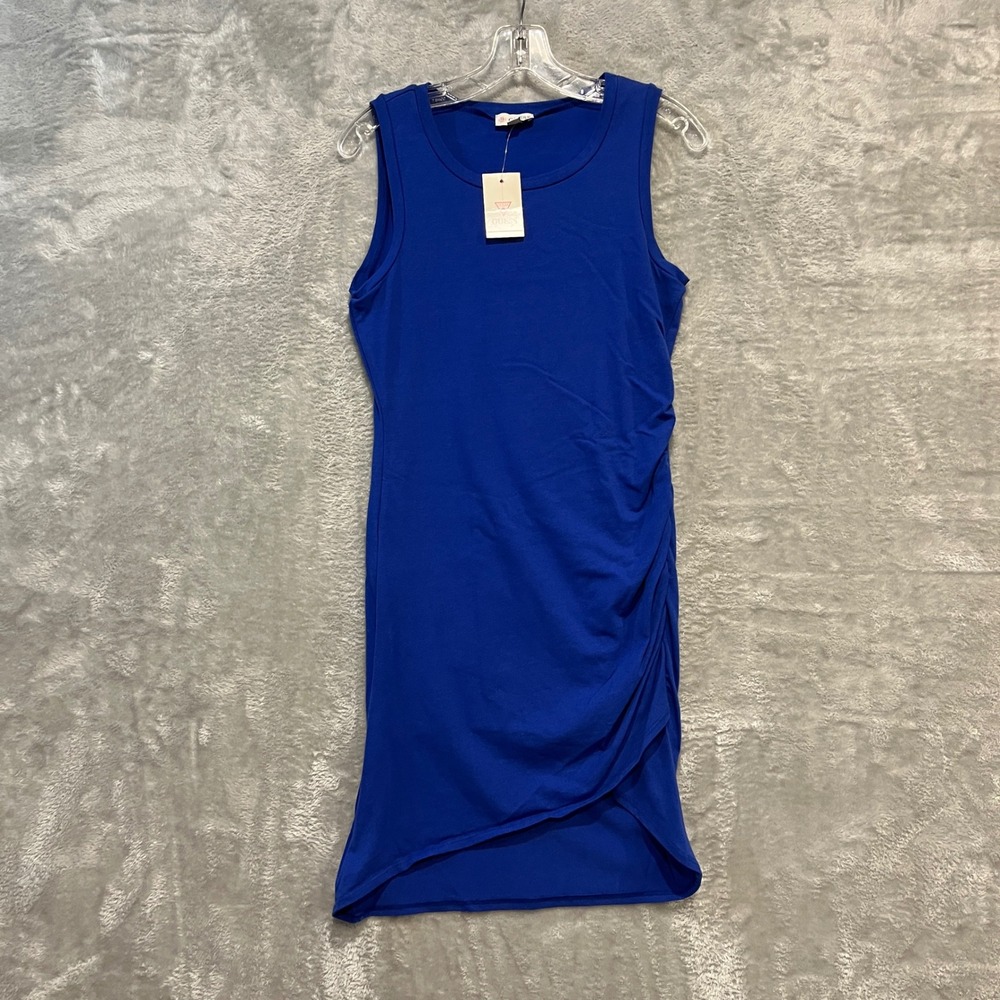 Guess‎ Dress Womens Small Blue Ruched Side Asymmetrical Hem Sleeveless Mini New